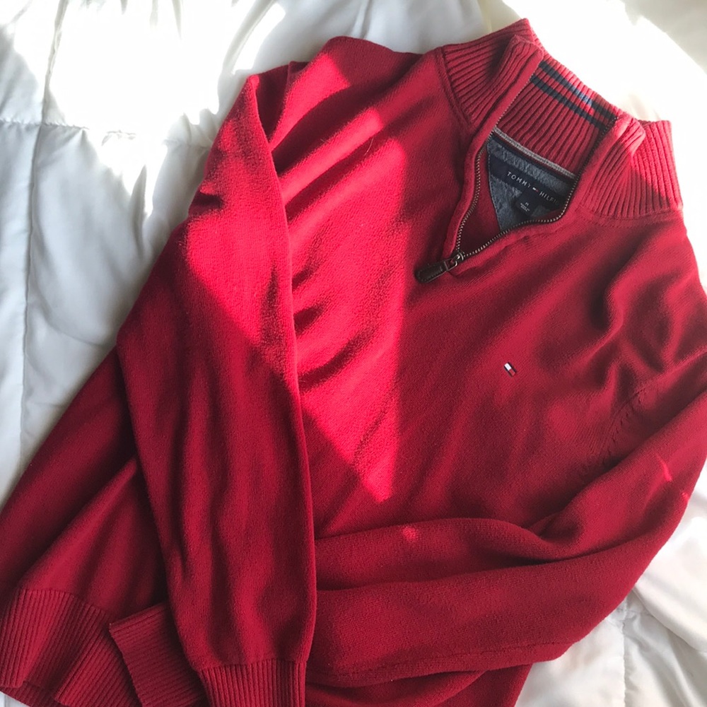 Tommy Hilfiger Red Quarter Zip Sweater